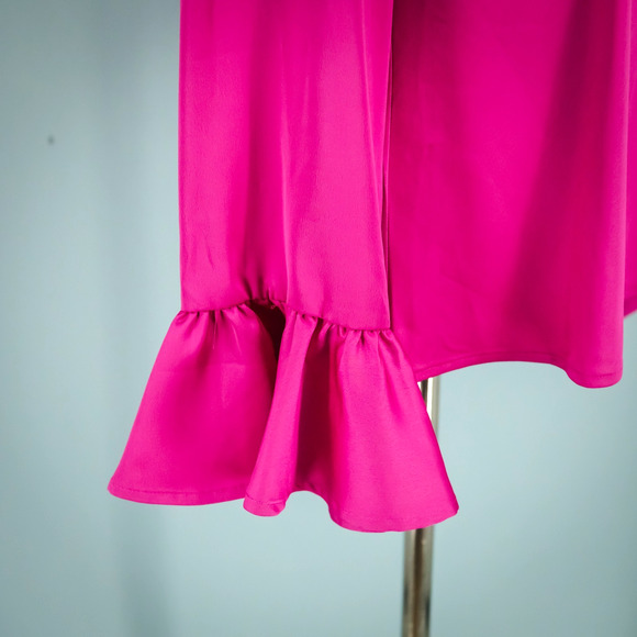 J. Crew Size Large L Pink Winter Garden Crew Long Bell Sleeve Satin Top Blouse - Picture 3 of 8